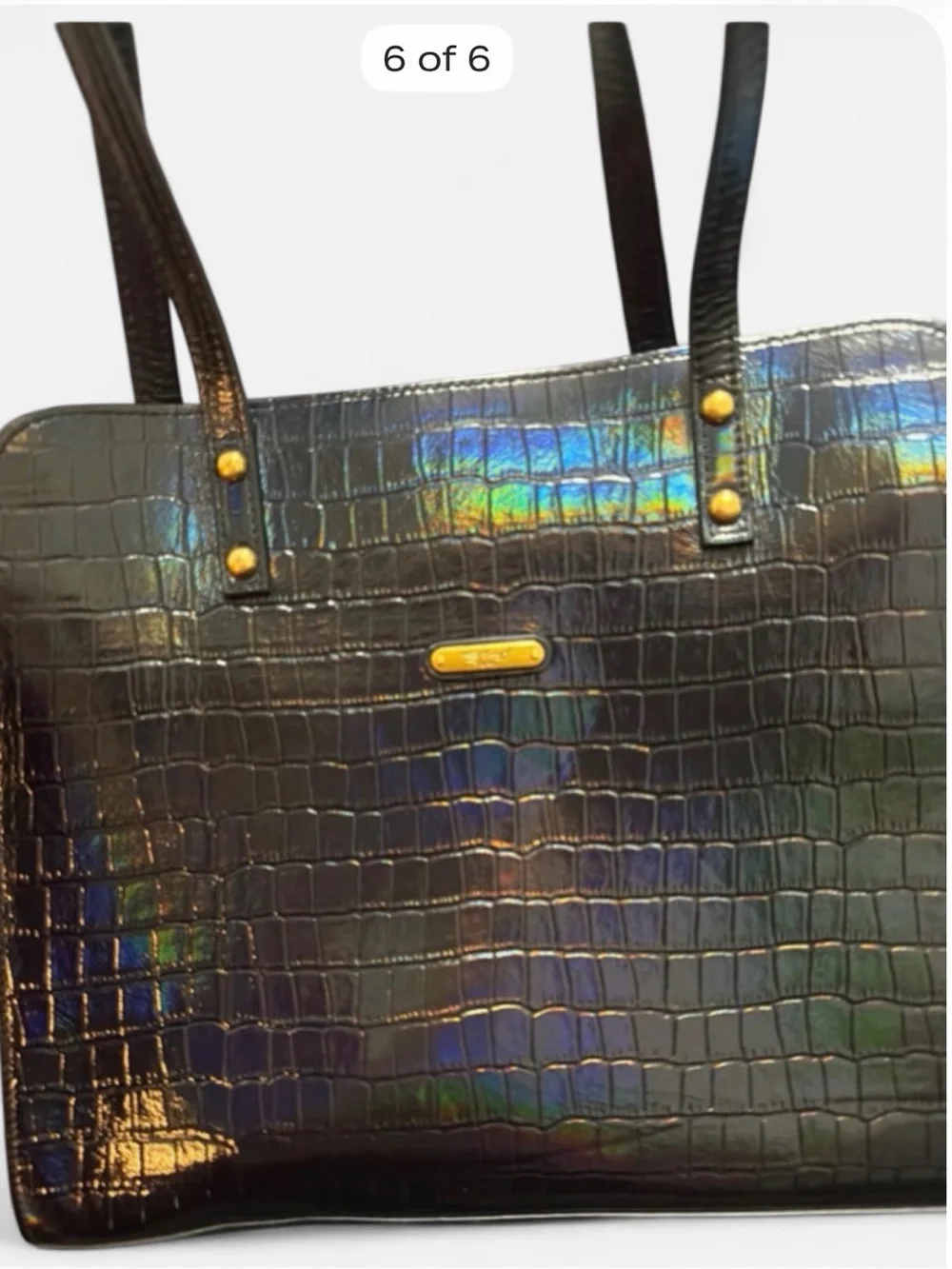 Sharif Black Croc-Embossed Shoulder Bag with Gold Accents